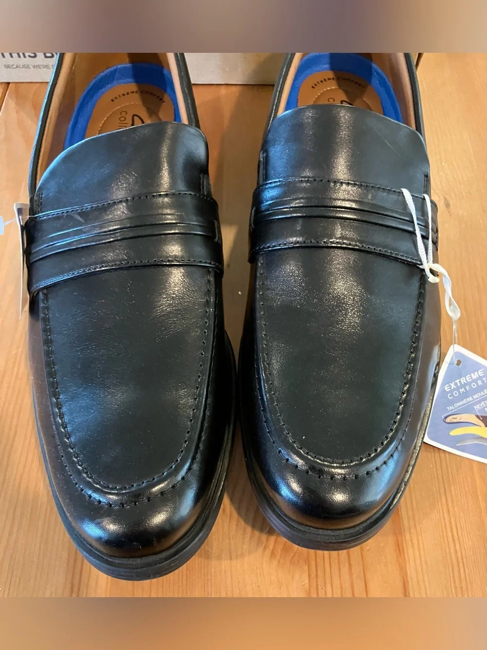 NEW Clarks Whiddon Step Black Leather Penny Loafers Extreme Comfort Size 13W
